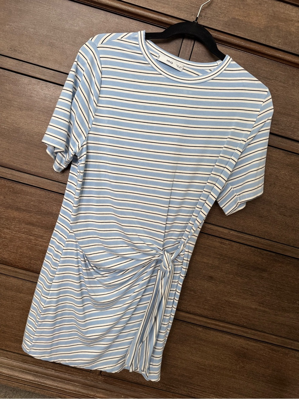 Mango Striped Blue & White Tie-Waist Tee Dress